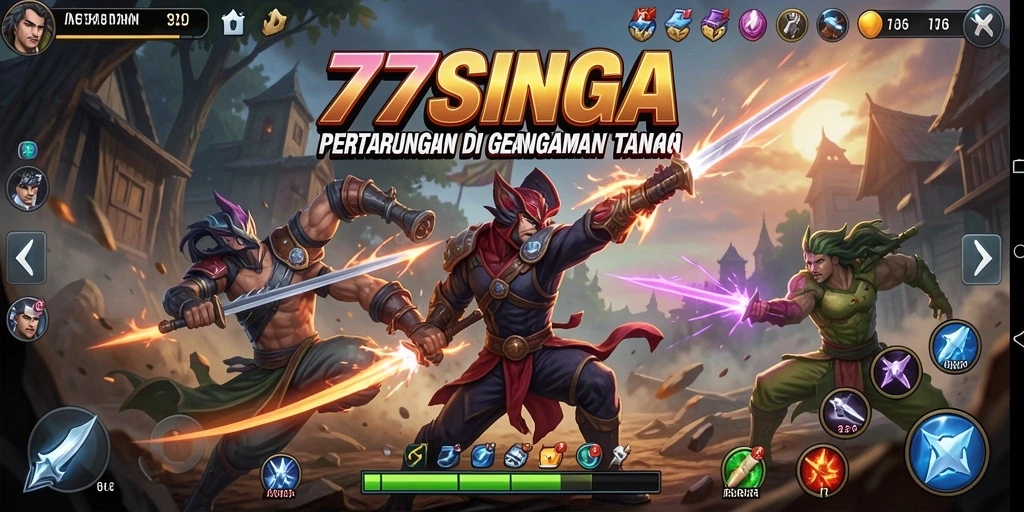 Tampilan seru dari pertarungan epik dalam 77SINGA.