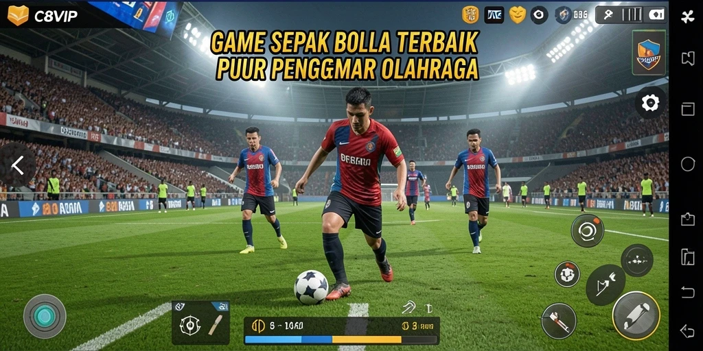 Tampilan gameplay C8VIP dengan aksi sepak bola seru.