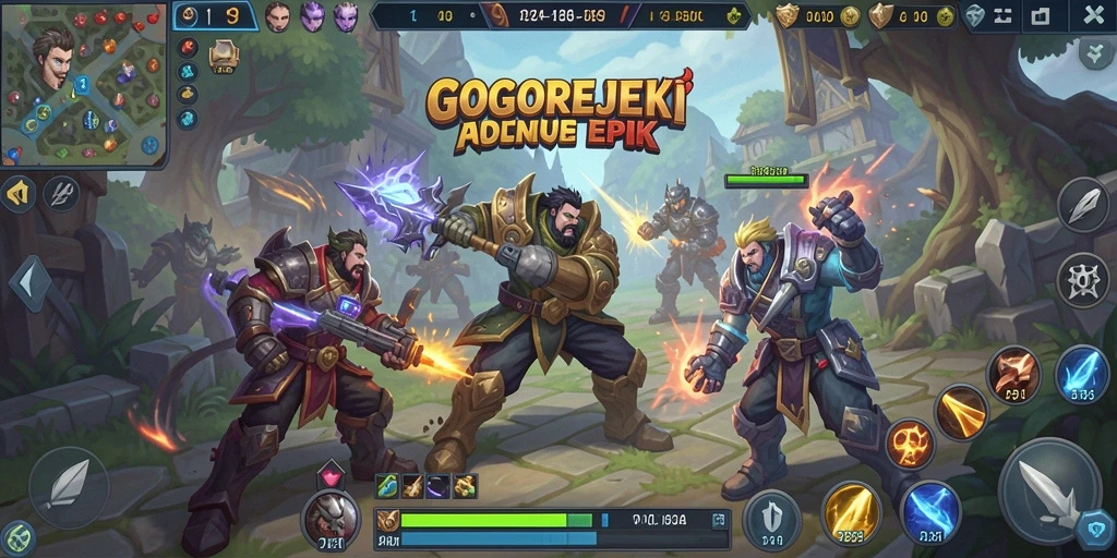 Tampilan aksi seru dalam GOGOREJEKI saat karakter bertempur di arena.