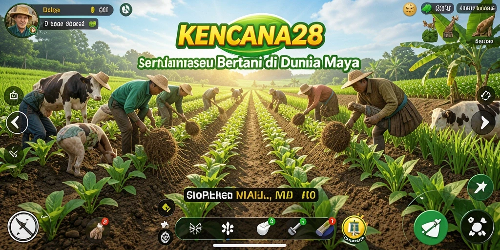 Tangkapan layar gameplay KENCANA28 yang menunjukkan kebun yang rimbun.