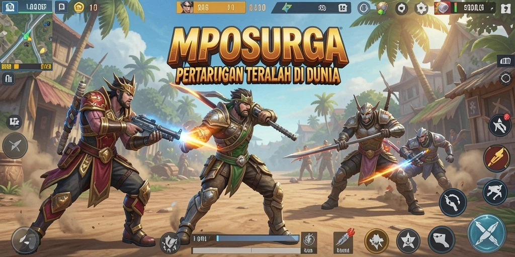 Tampilan aksi intens dari permainan MPOSURGA dalam pertempuran Battle Royale.