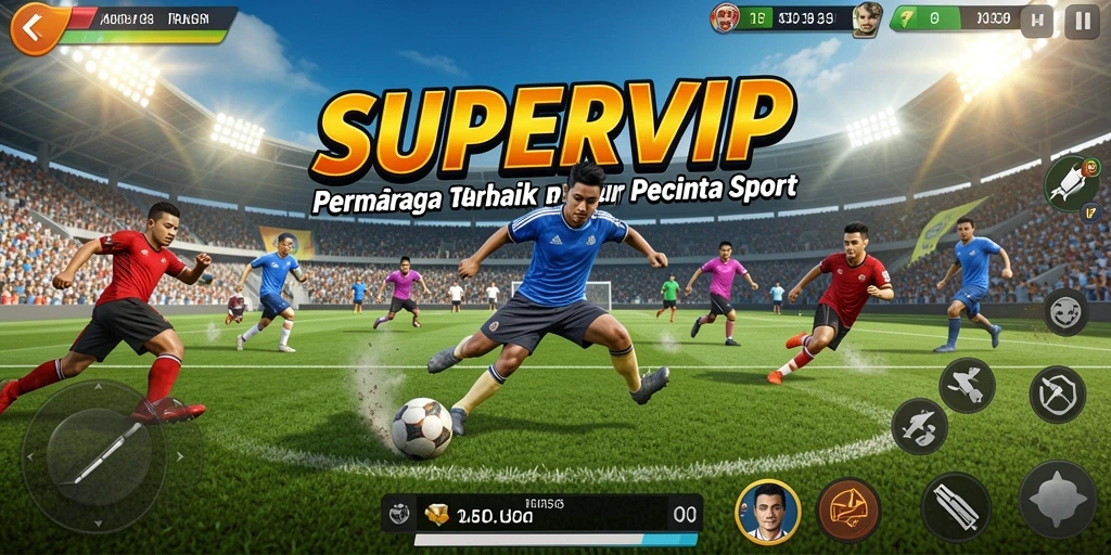 Screenshot gameplay SUPERVIP menampilkan pertandingan olahraga seru.